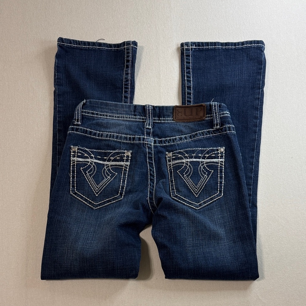 Cowgirl UP Dark Blue Bootcut Jeans with White Contrast Pocket Stitching